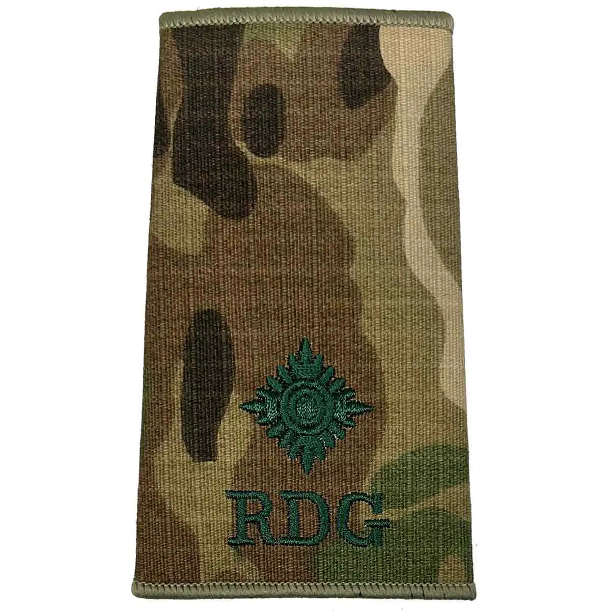 Royal Dragoon Guards Multicam rank slide with single star and RDG initials, ideal for major rank in military uniforms. 2nd LT from  John Bull Clothing 