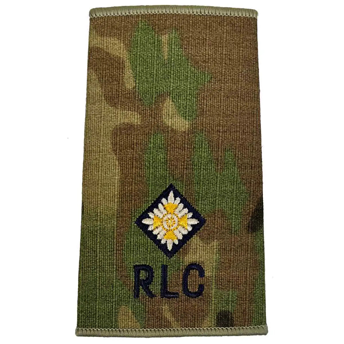 Royal Logistic Corps Multicam Rank Slide | John Bulls with one yellow star pip above RLC initials, embroidered on camouflage. 2nd LT from  John Bull Clothing 