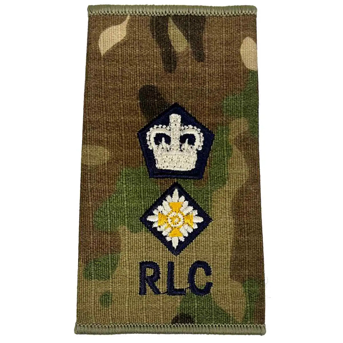 Royal Logistic Corps Multicam Rank Slide | John Bulls with crown and one star pip above RLC initials, embroidered on multicam. LT Colonel from  John Bull Clothing 