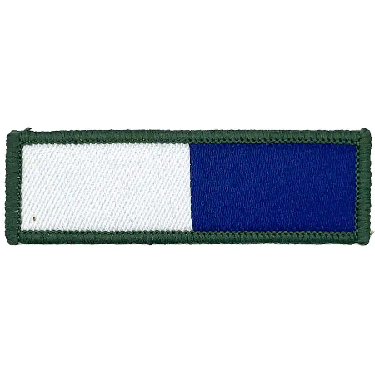 Single Royal Signals TRF patch in blue and white with green trim, Mod approved for Royal Signals Regiment uniforms, 6.5 x 2cm size. 1 Flash from  John Bull Clothing 