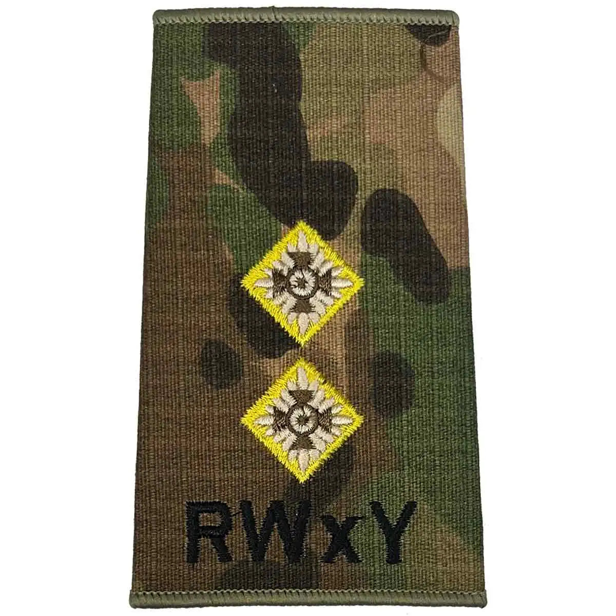 RWxY Multicam rank slide with two gold stars, designed for intermediate officer ranks in Royal Wessex Yeomanry uniforms. LT from  John Bull Clothing 