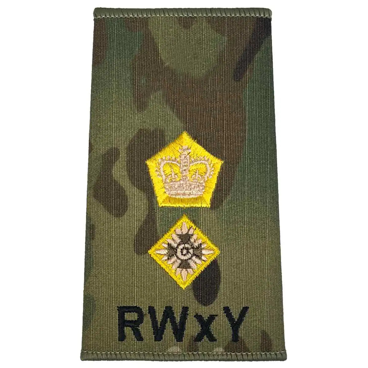 Royal Wessex Yeomanry rank slide with gold crown and star on Multicam, suitable for senior officer military uniform use. LT Colonel from  John Bull Clothing 