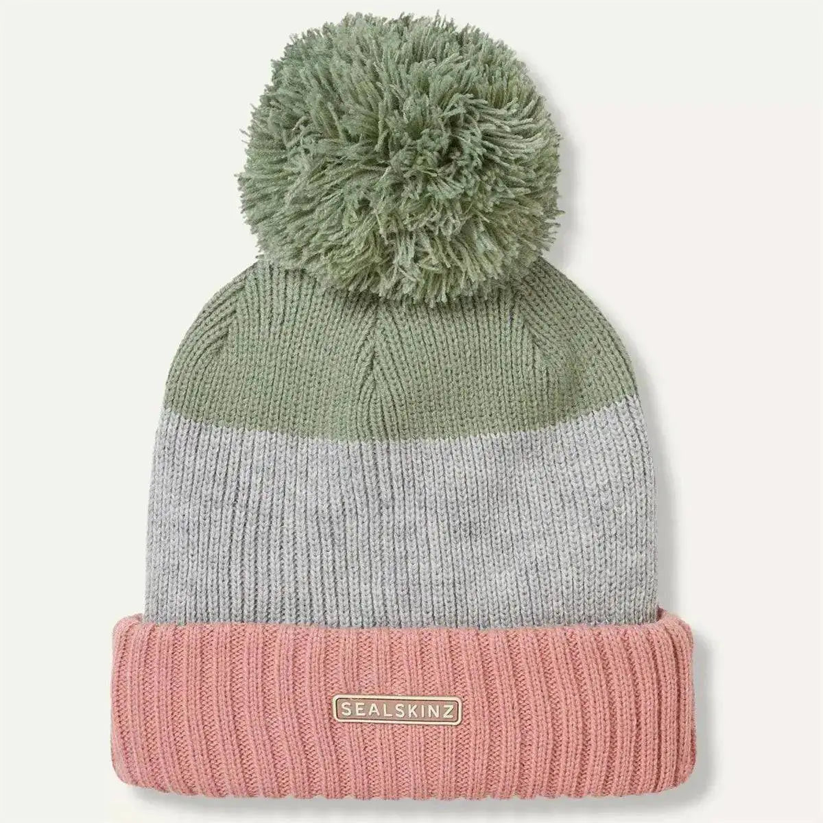 Sealskinz Flitcham Waterproof Fleece Lined Striped Bobble Hat - John Bull Clothing Pink/Green/Grey from  John Bull Clothing 