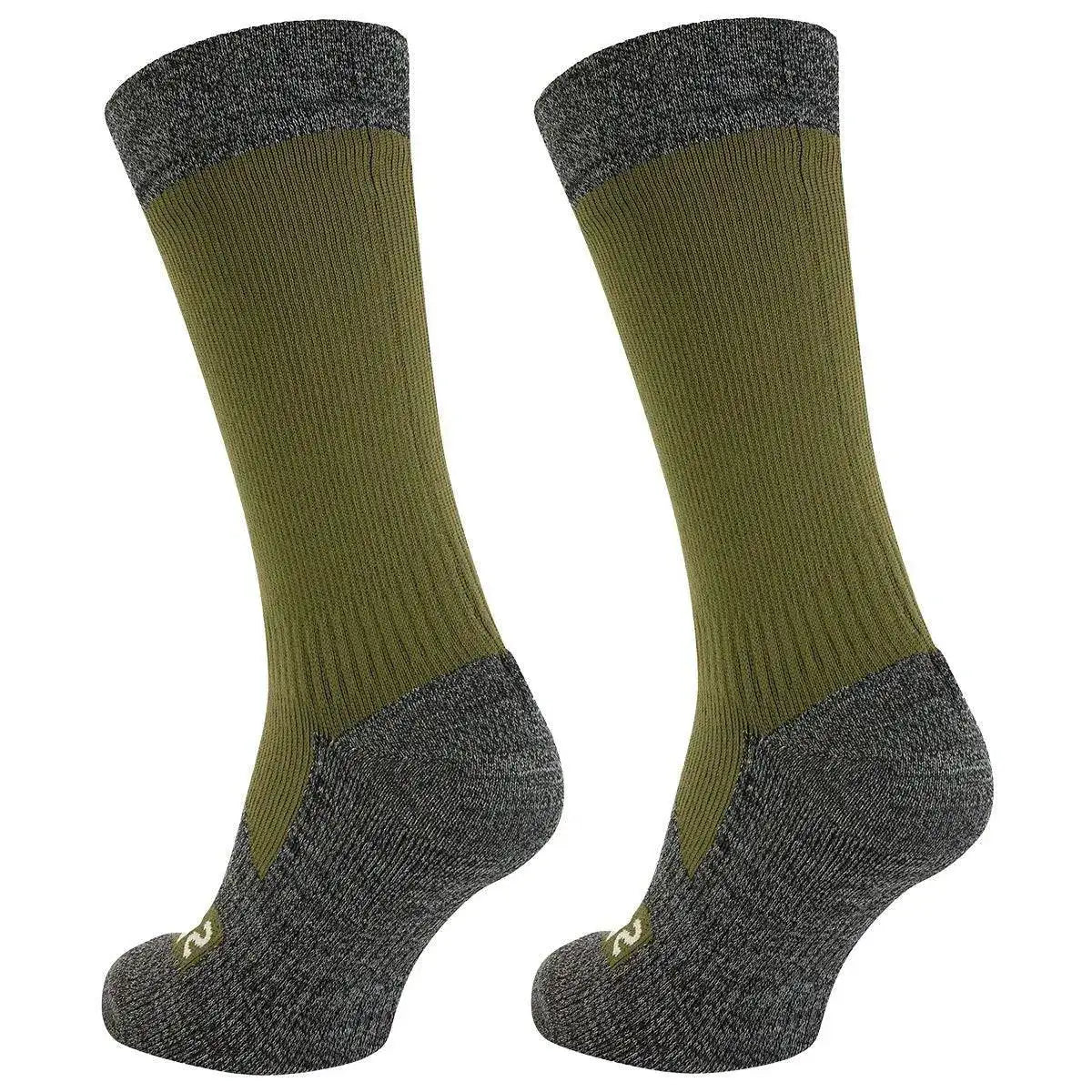 Pair of Sealskinz Raynham Waterproof Sock All Weather Mid Length in olive green, featuring ribbed texture and moisture-wicking fabric for comfort.  from  John Bull Clothing 