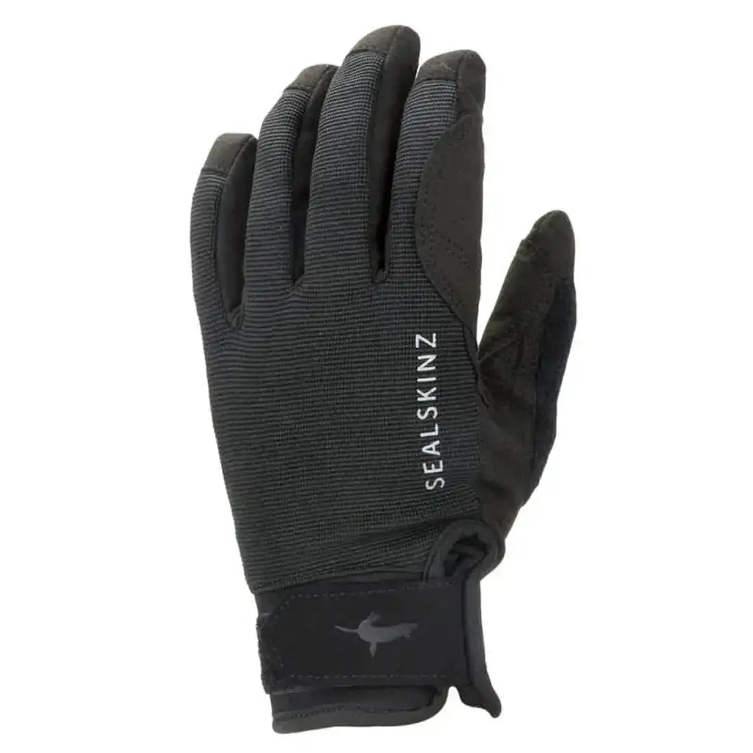 Black Sealskinz Waterproof All Weather Glove with logo on wrist strap, designed for unisex adult use in all weather conditions.  from  John Bull Clothing 