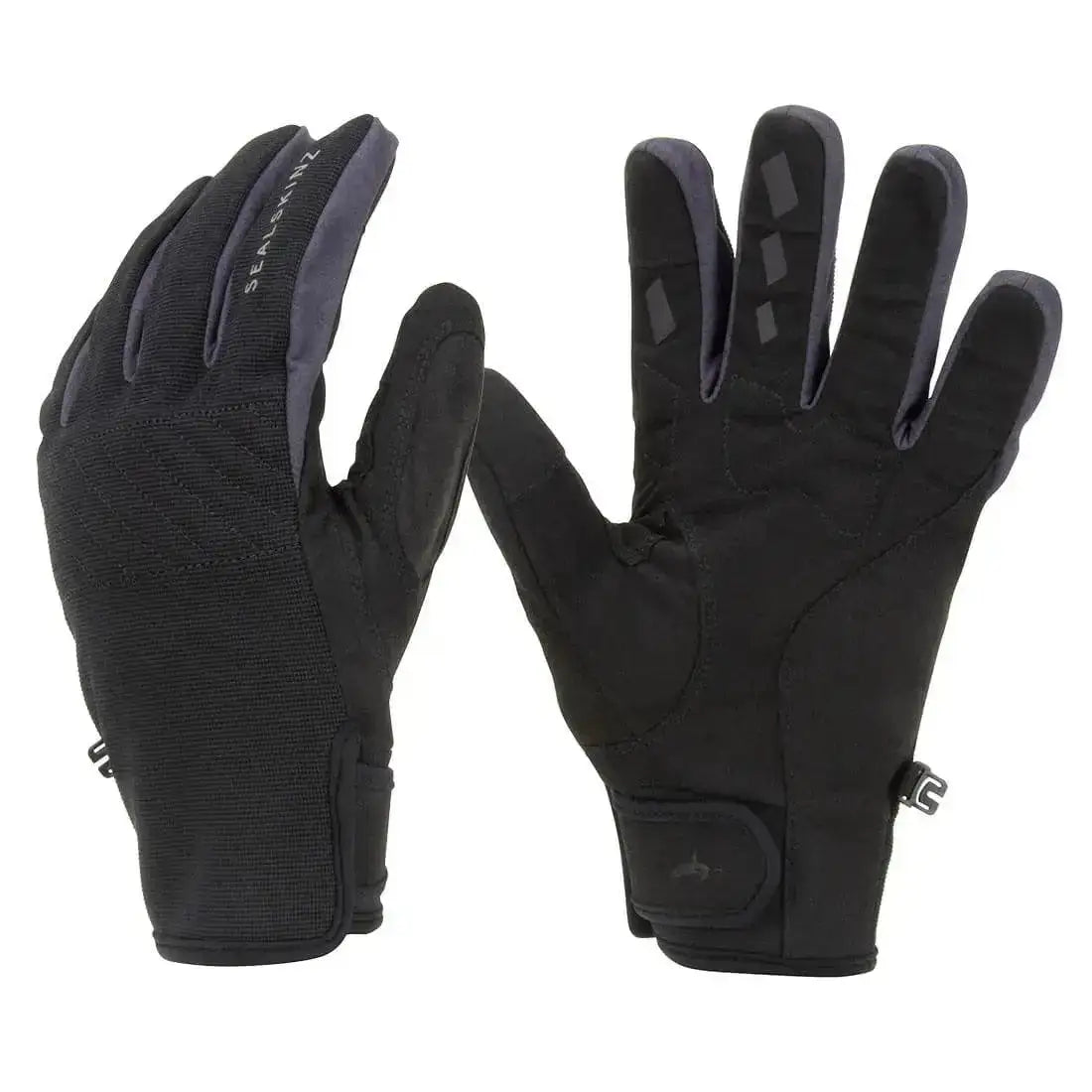 Black Sealskinz Waterproof All Weather Gloves with Fusion Control, front and back view. Waterproof, breathable, and designed for maximum grip. Black from  John Bull Clothing 