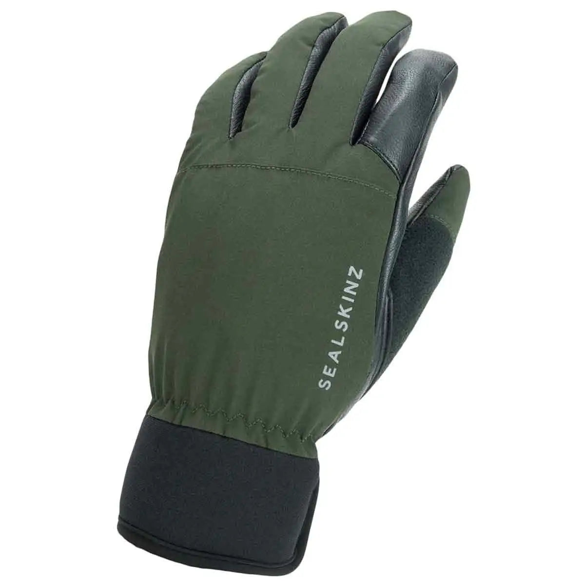 Sealskinz Fordham Waterproof All Weather Hunting Glove in green with black leather palm, offering grip, dexterity, and weather protection for hunters.  from  John Bull Clothing 