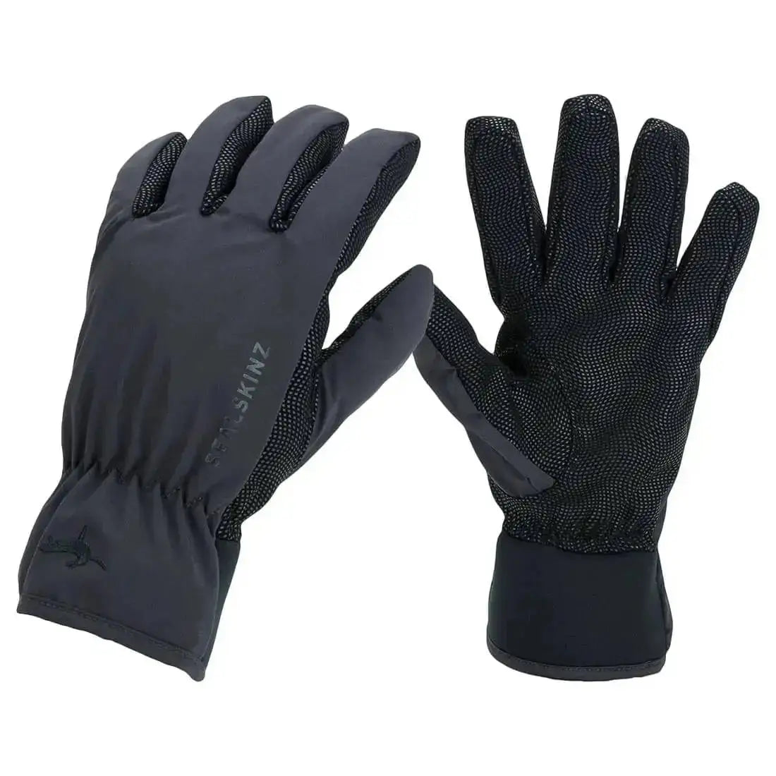 Sealskinz Waterproof All Weather Lightweight Gloves in black and grey, featuring a breathable, 100% waterproof design with a textured grip palm.  from  John Bull Clothing 