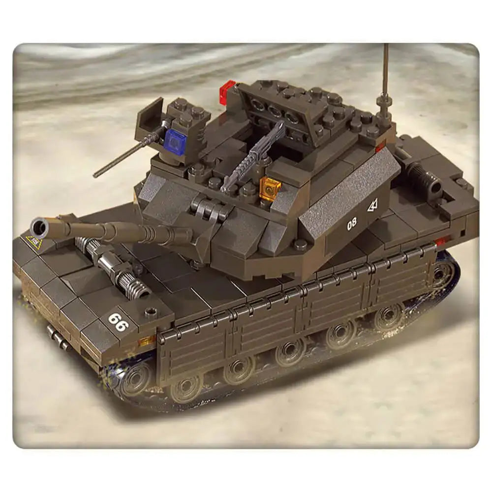 Detailed view of the Sluban Army Land Forces tank with realistic design, rotating turret, and weaponry, part of the M38-B6800 construction set.  from  John Bull Clothing 