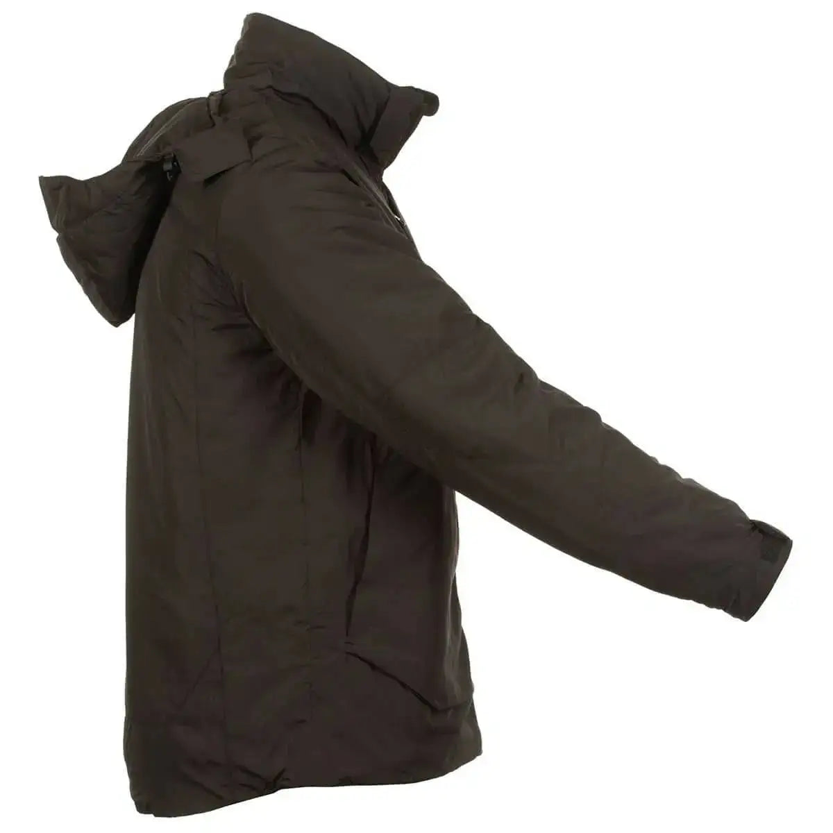 Left side profile of Snugpak Arrowhead Insulated Jacket Black with articulated sleeves. Built for mobility and warmth in outdoor activities.  from  John Bull Clothing 