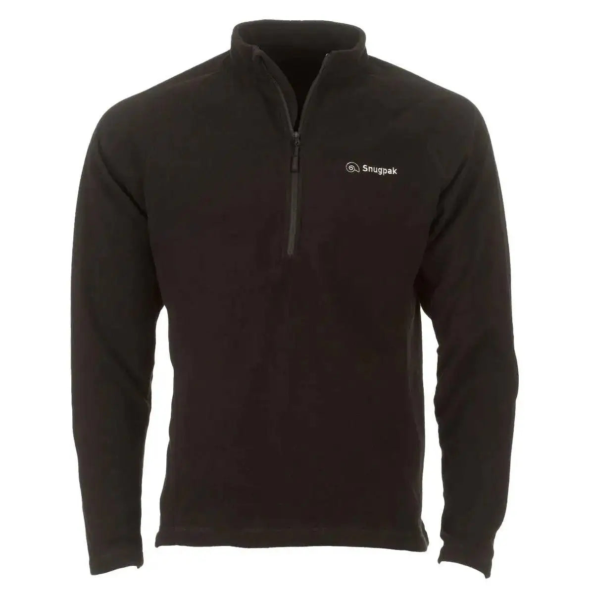 Snugpak Impact Black Fleece Shirt with quarter-zip design, offering warmth and comfort. Made from high-quality polyester fleece for outdoor and casual wear.  from  John Bull Clothing 