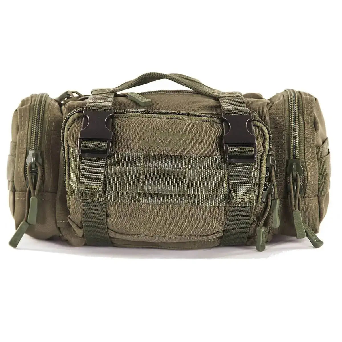 Snugpak ResponsePak Tactical Deployment Bag in olive green with MOLLE webbing, side pockets, and top carry handle for outdoor travel gear. Green from  John Bull Clothing 