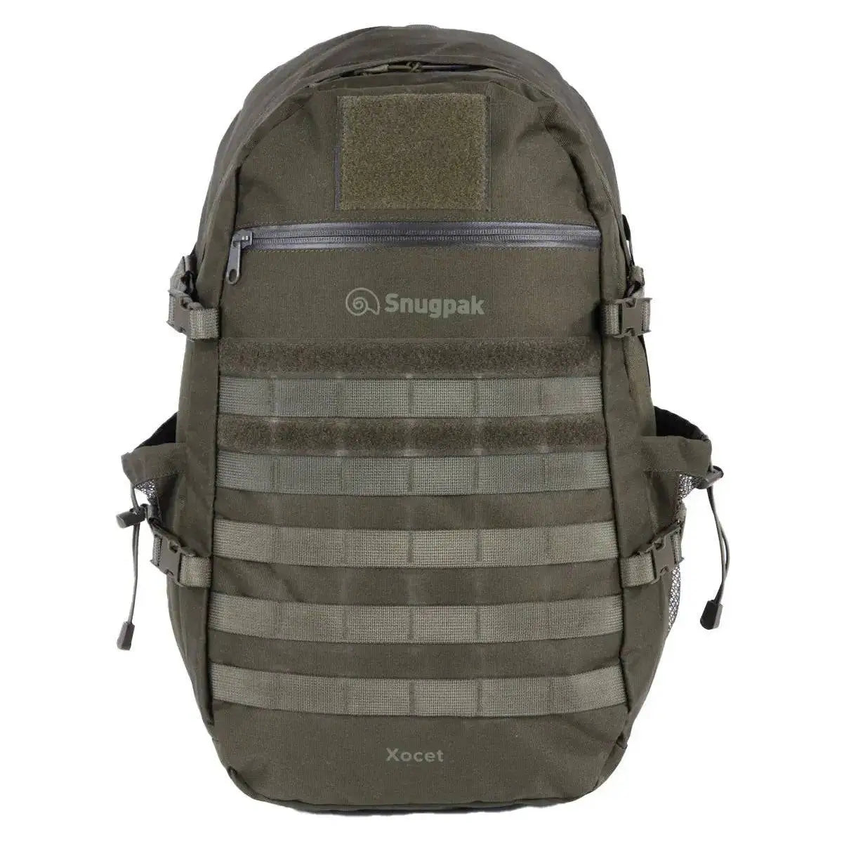 Snugpak Xocet 35L Rucksack in green featuring MOLLE webbing, side compression straps, and a rugged design for hiking, travel, and tactical applications. Green from  John Bull Clothing 