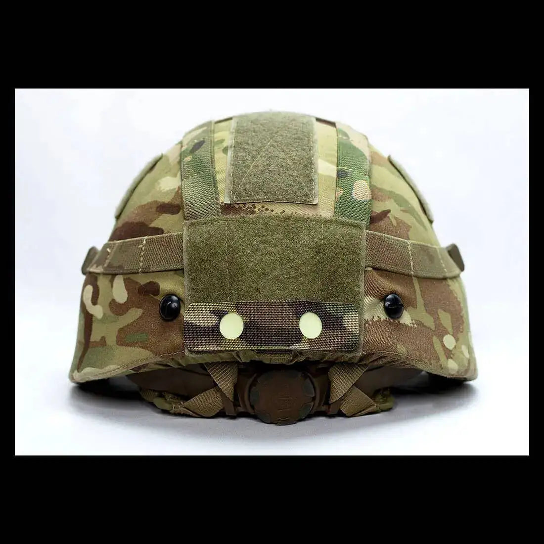 Buy Spectre Lumineyes Panel Soldier Marking System mounted on a multicam helmet using velcro backing, perfect for camping and hiking operations.  from  John Bull Clothing 