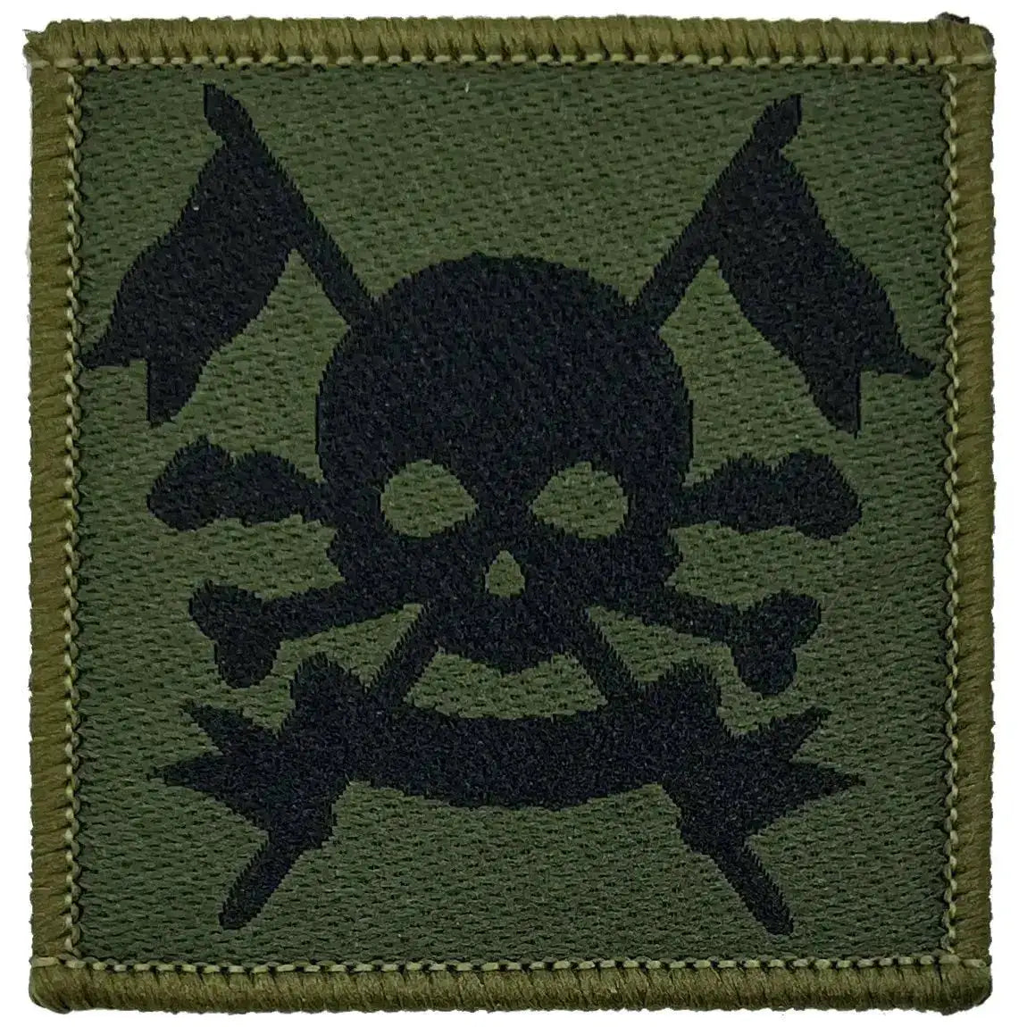 Single Royal Lancers TRF badge featuring skull and lances emblem, 5x5cm cotton patch for iron or sew-on application on military apparel. 1 Flash from  John Bull Clothing 