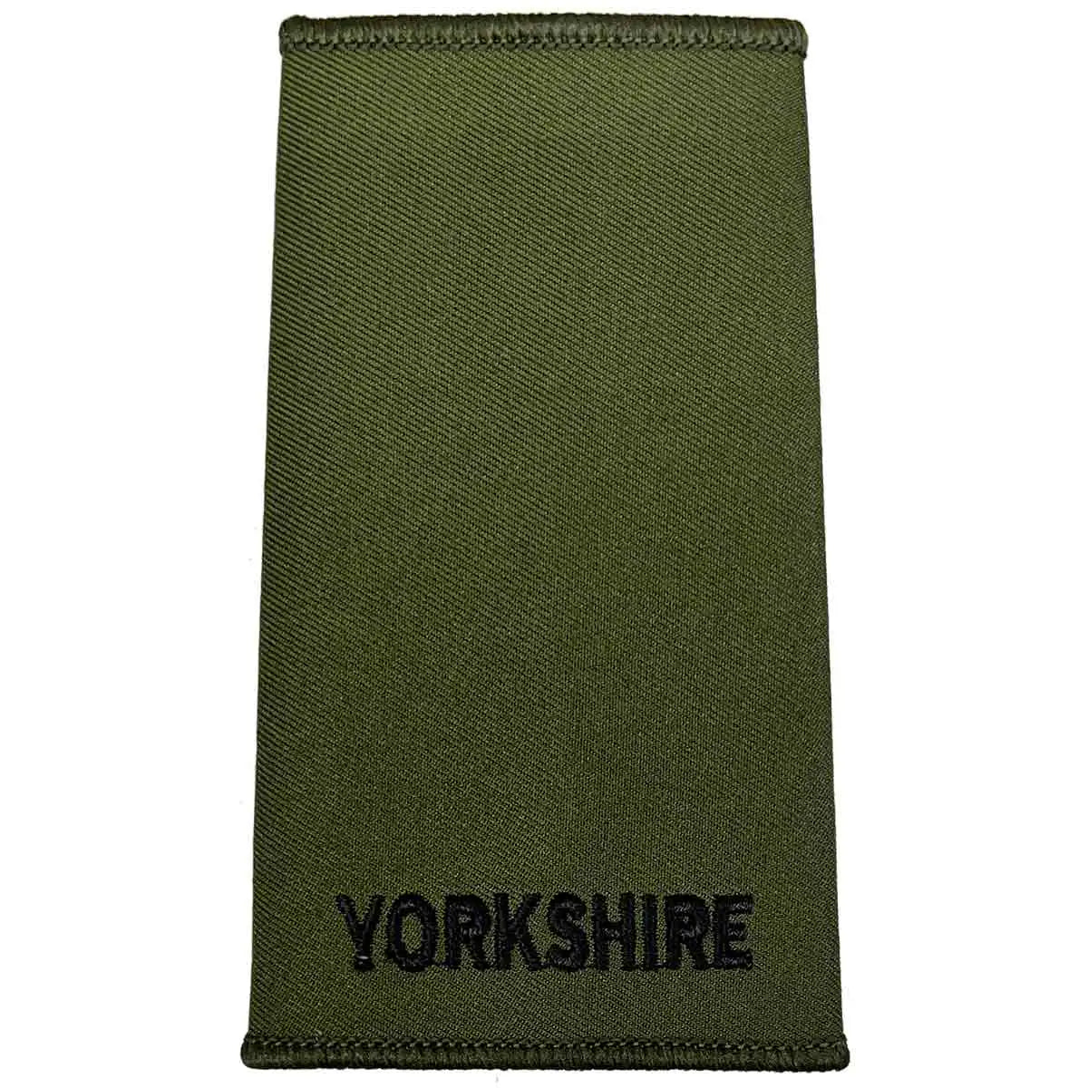 Yorkshire Regiment Rank Slide Olive Green with plain black 'YORKSHIRE' text, made from durable Cordura fabric for military use. Private from  John Bull Clothing 