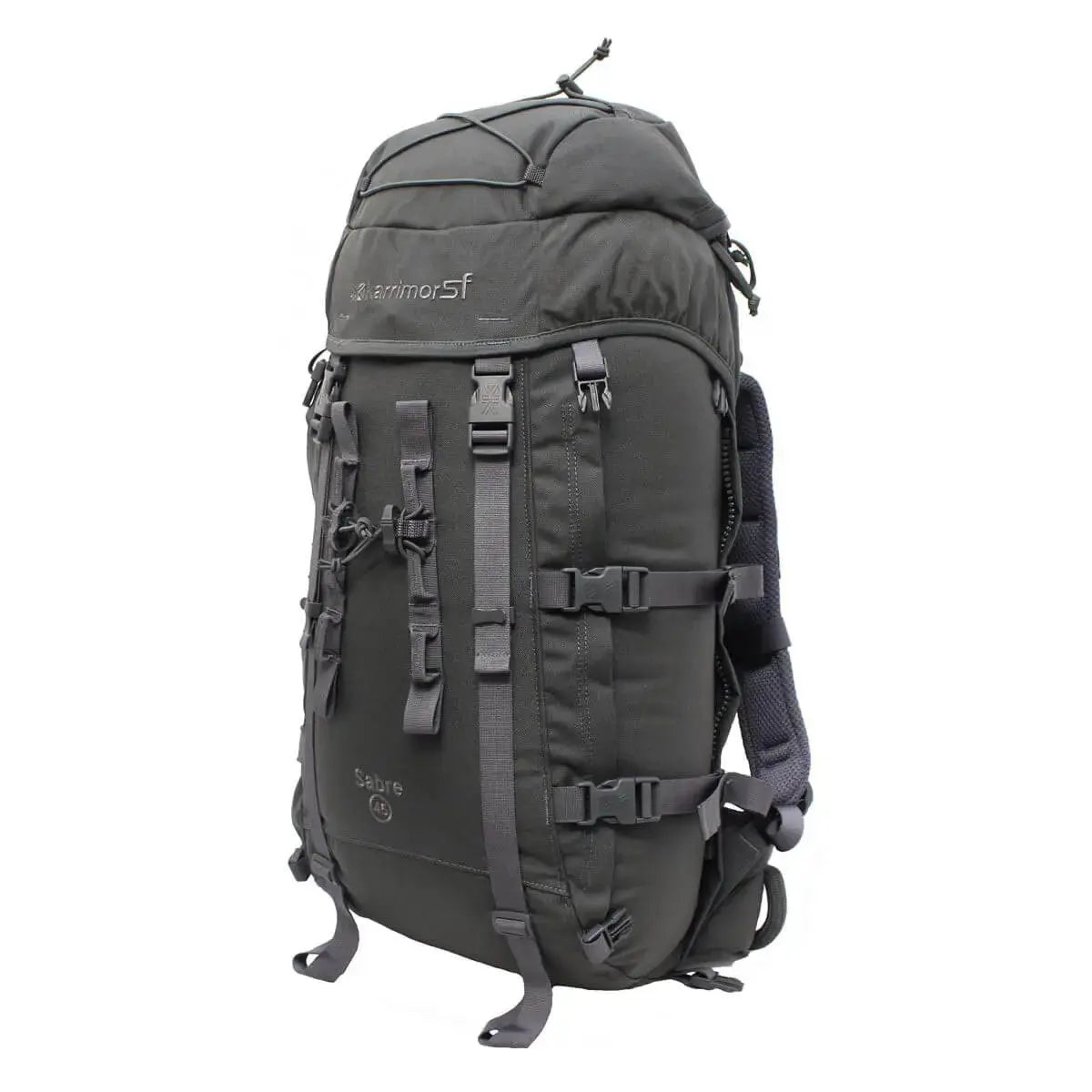 Karrimor SF Sabre 45 PLCE Rucksack in dark grey, featuring robust construction and 45 litre storage for hiking, military, or survival use.