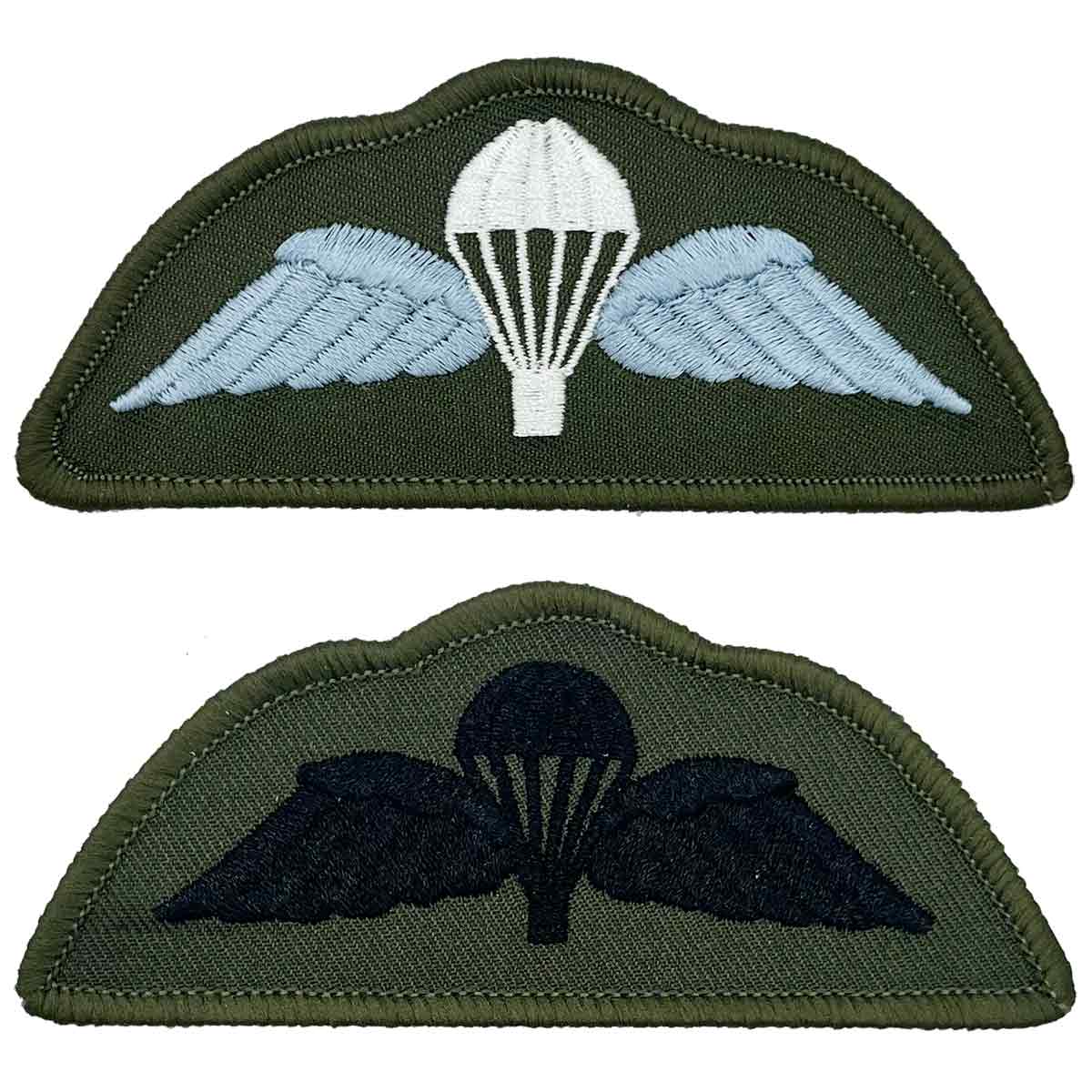 Parachute Regiment Wings Flash - Iron On TRF in light blue and black variants, ideal for military uniforms and tactical apparel.