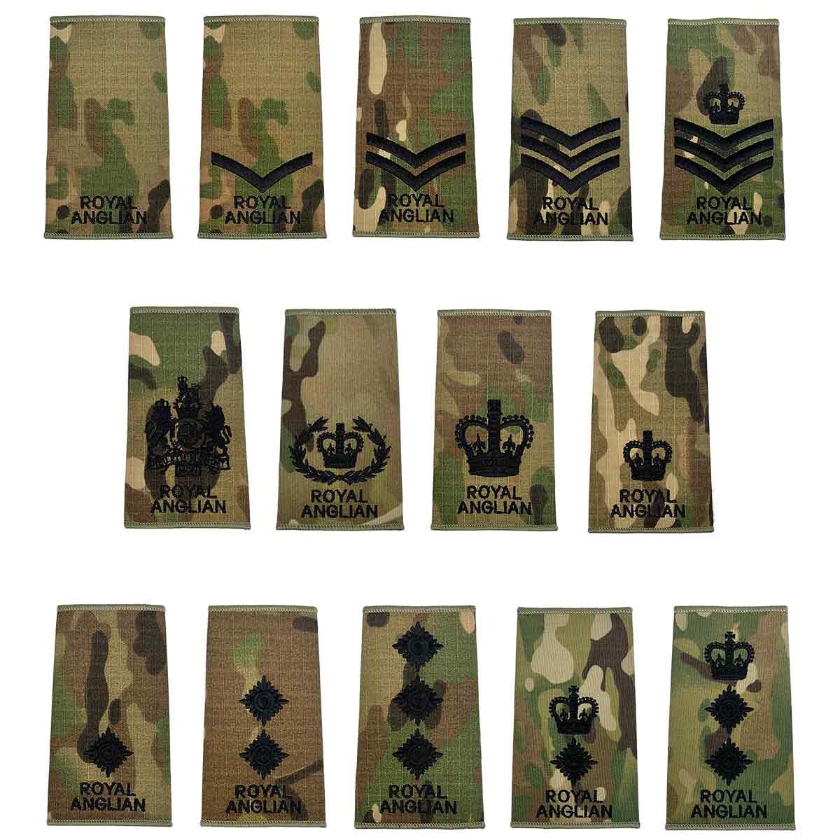 Royal Anglian Multicam Rank Slides (Pair) - John Bull Clothing