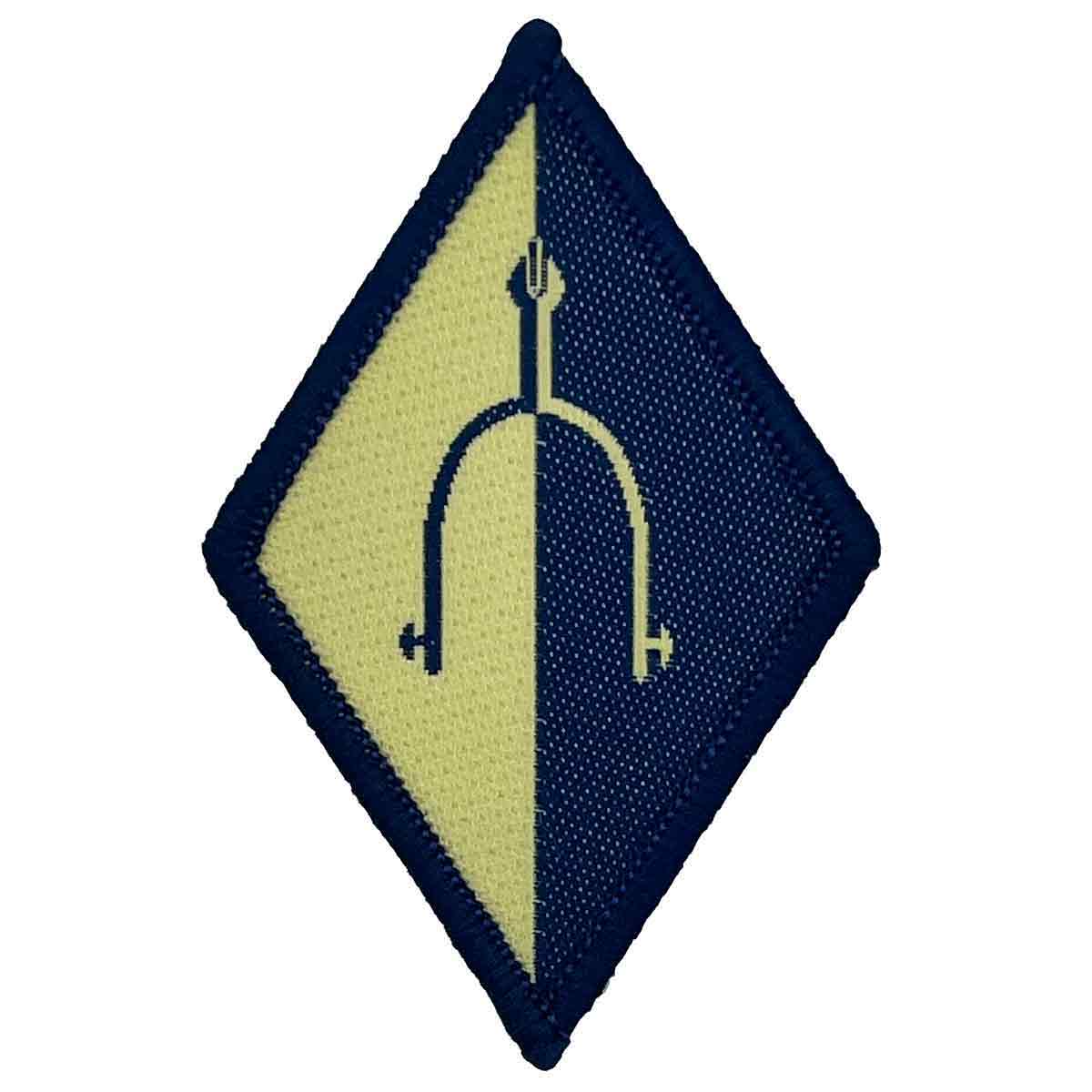 Single Royal Wessex Yeomanry Military TRF patch with regulation blue and yellow design and central spur symbol, ideal for military uniforms.