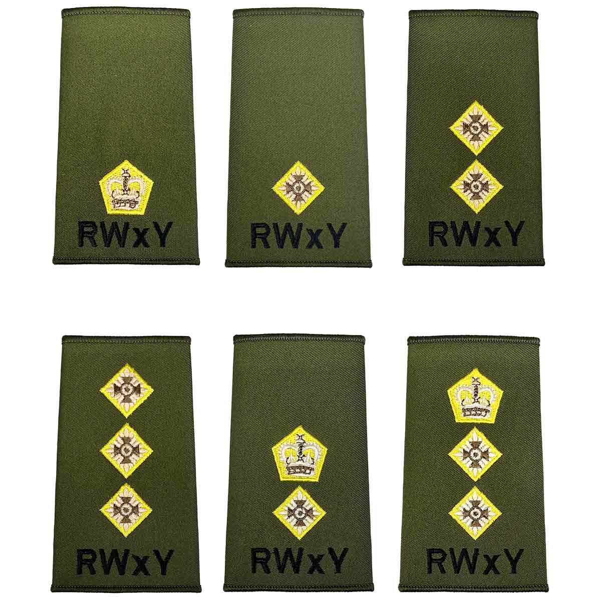 Royal Wessex Yeomanry (RWxY) Olive Green Rank Slides (Pair) - John Bull Clothing