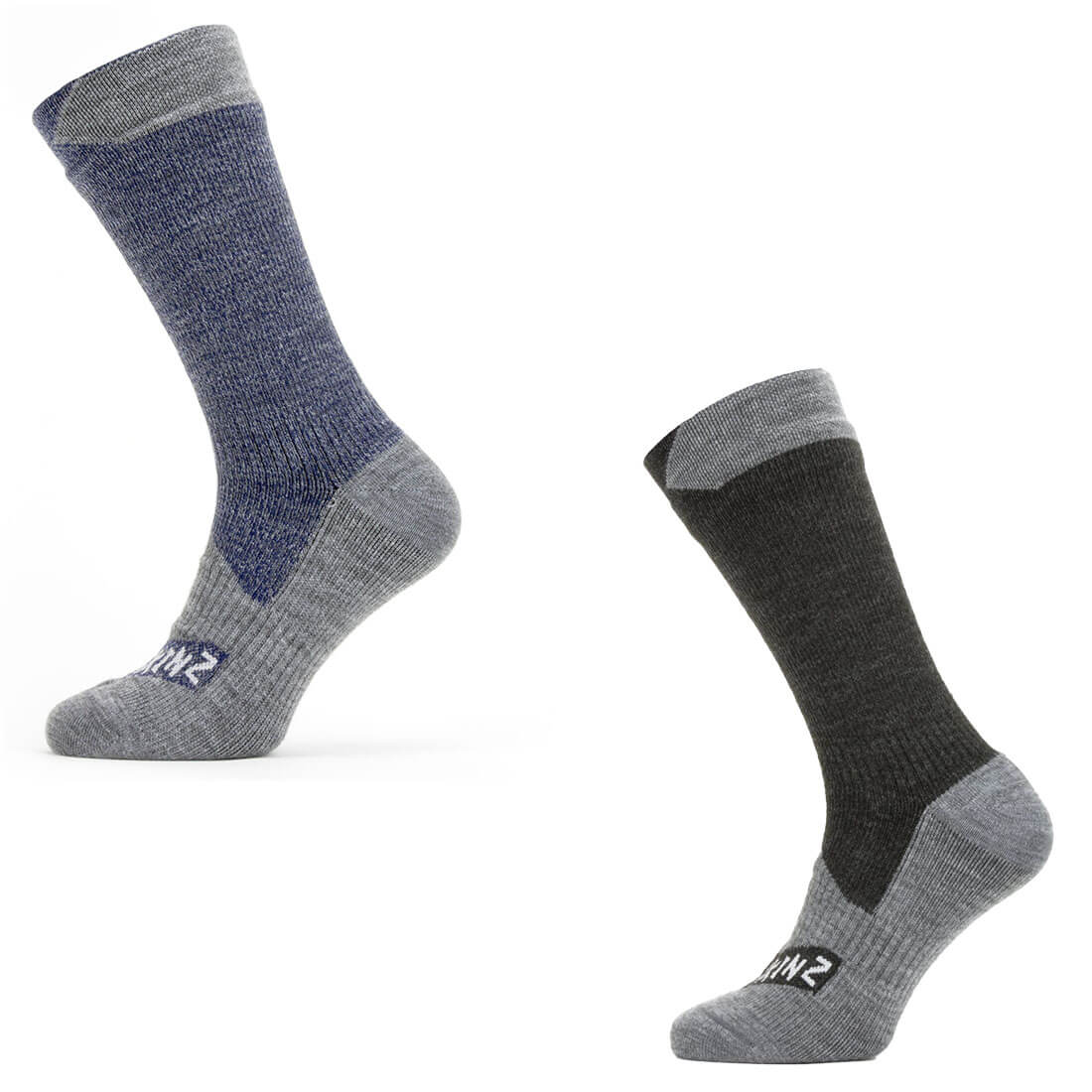 Sealskinz Raynham Waterproof Sock All Weather Mid Length in blue and black, designed for warmth, breathability, and protection in various conditions.