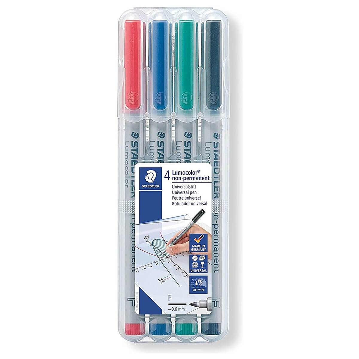Staedtler Lumocolour Fine Non-Permanent Assorted Pens - Pack of 4 - John Bull Clothing